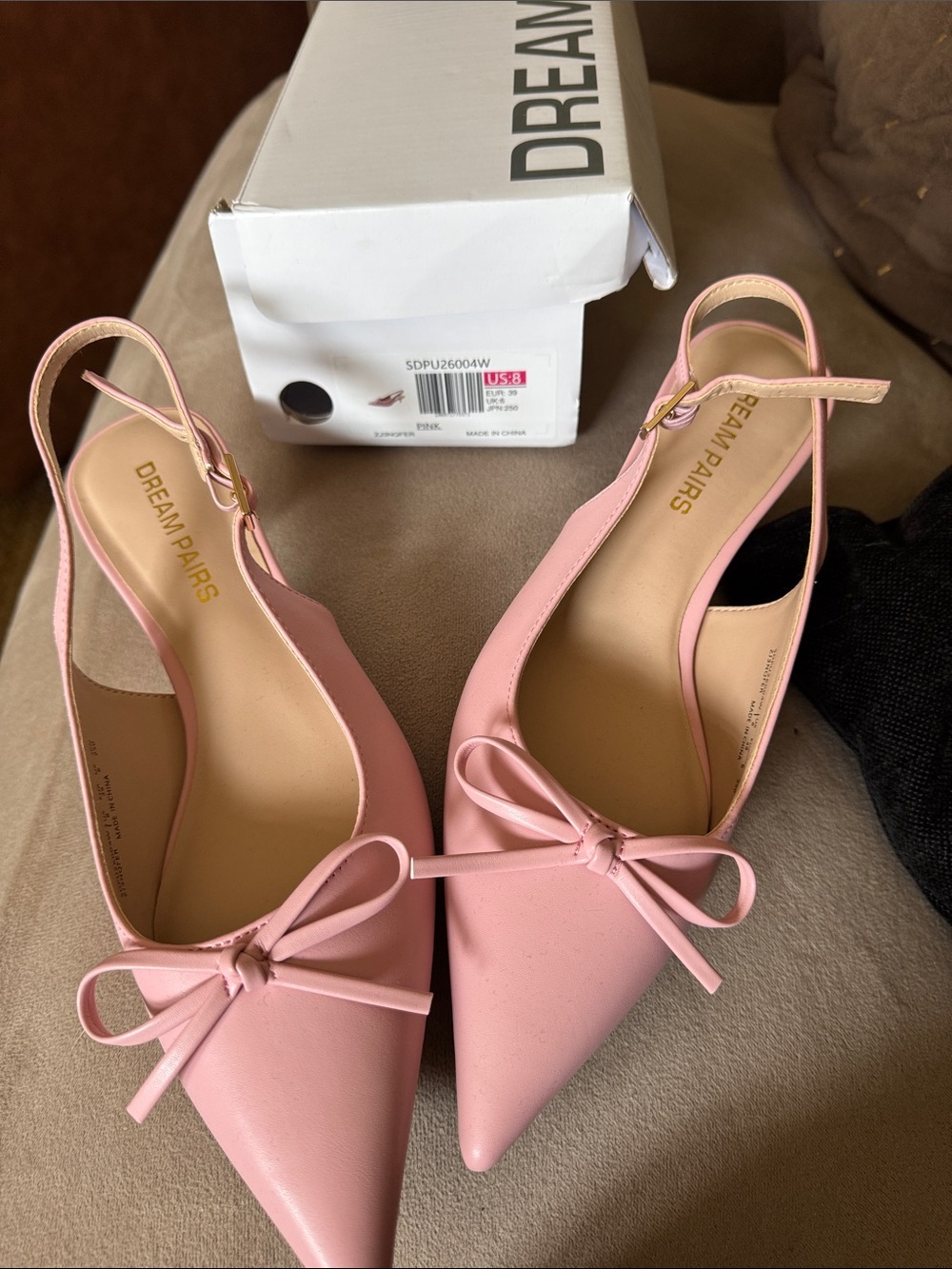 Dream Pairs Pink Pointed-Toe Slingback Flats with Bow